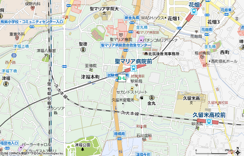 美川コンタクト久留米店付近の地図